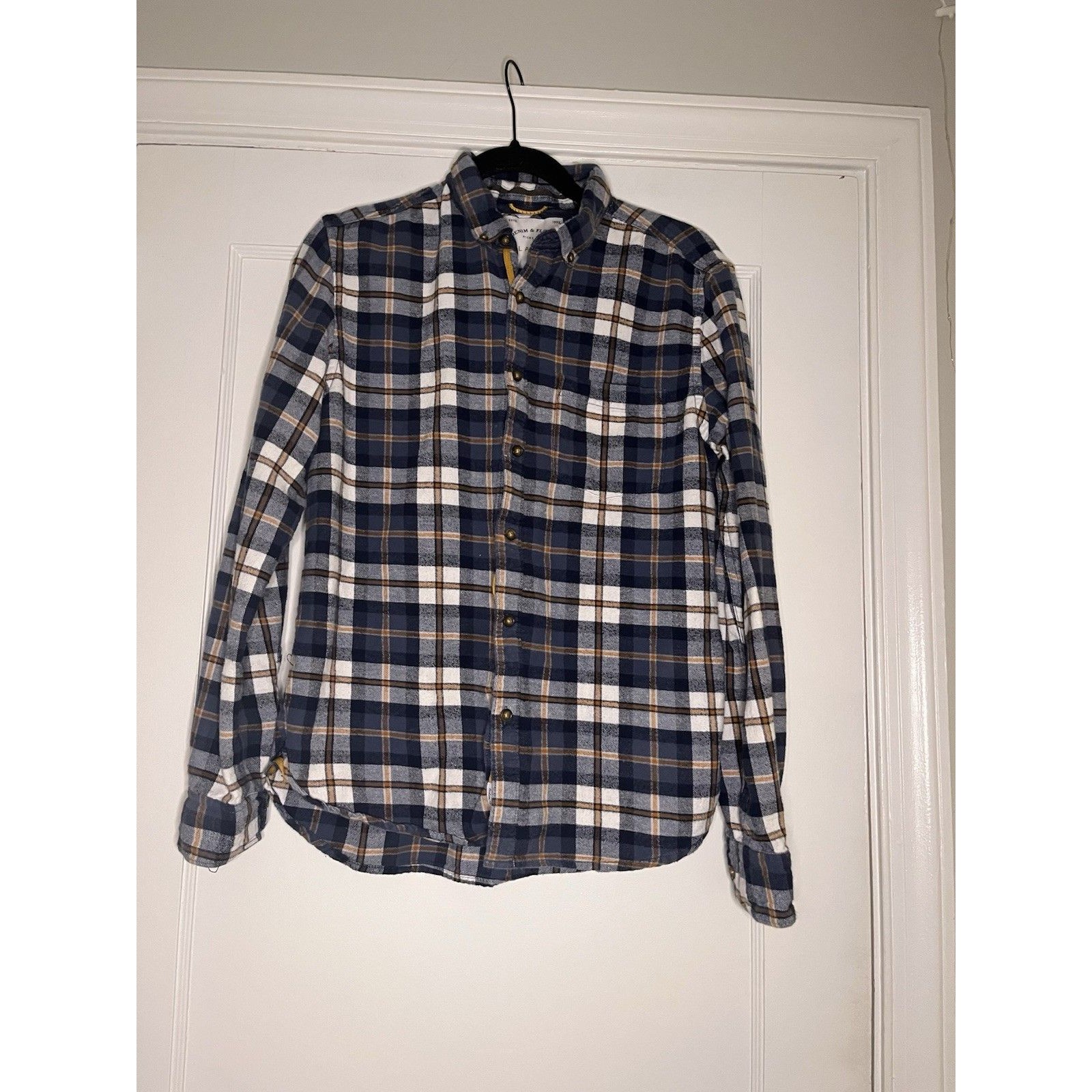 Denim & Flower Ricky Singh Cotton Plaid Flannel Button-Up Shirt M Blue